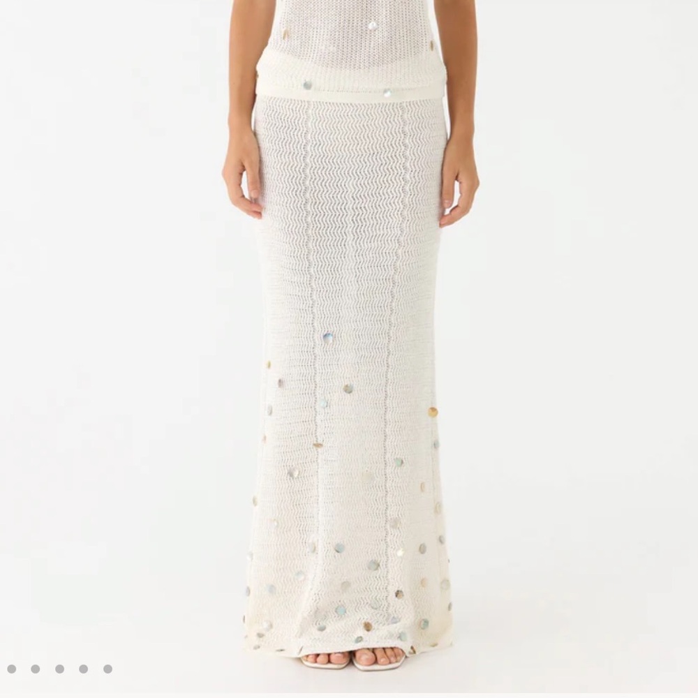 Peppermayo Cream Maxi Knit Skirt with Sequin Dots
